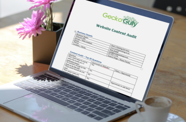 Website content audit on laptop
