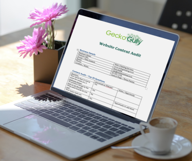 Website content audit on laptop